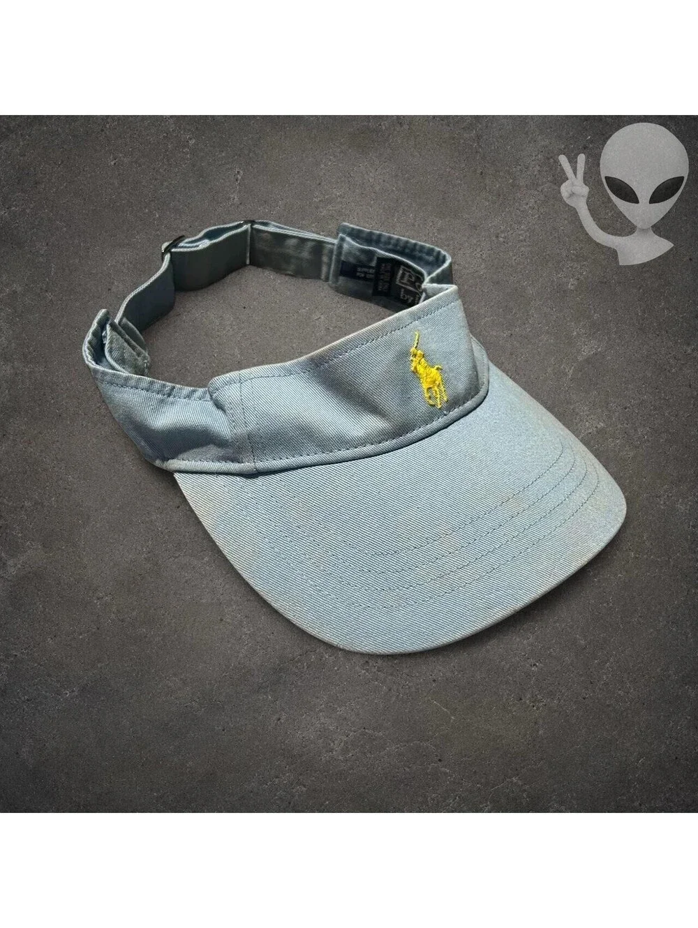 Vintage Polo Ralph Lauren Sky Blue Visor Hat Yellow Pony Adjustable Cotton